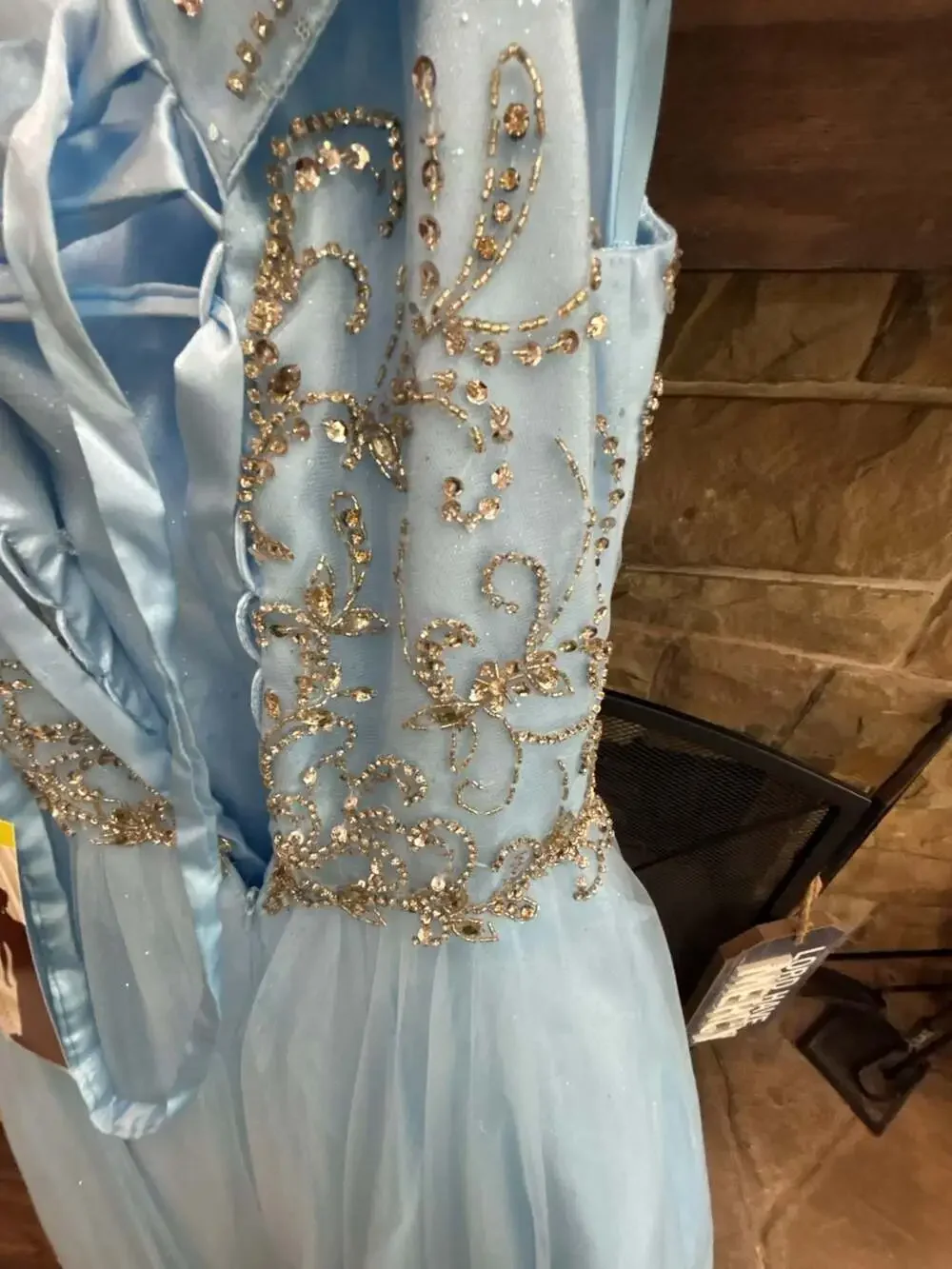 Bliss Girls Style 8017 Light Blue Off-Shoulder Pageant Ball Gown with Beaded Bod
